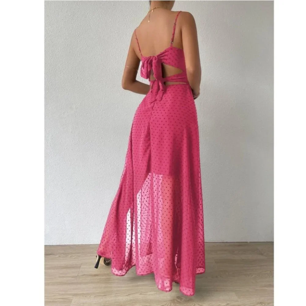 Swiss Dot Cami Maxi Dress PINK - Picture 4 of 10